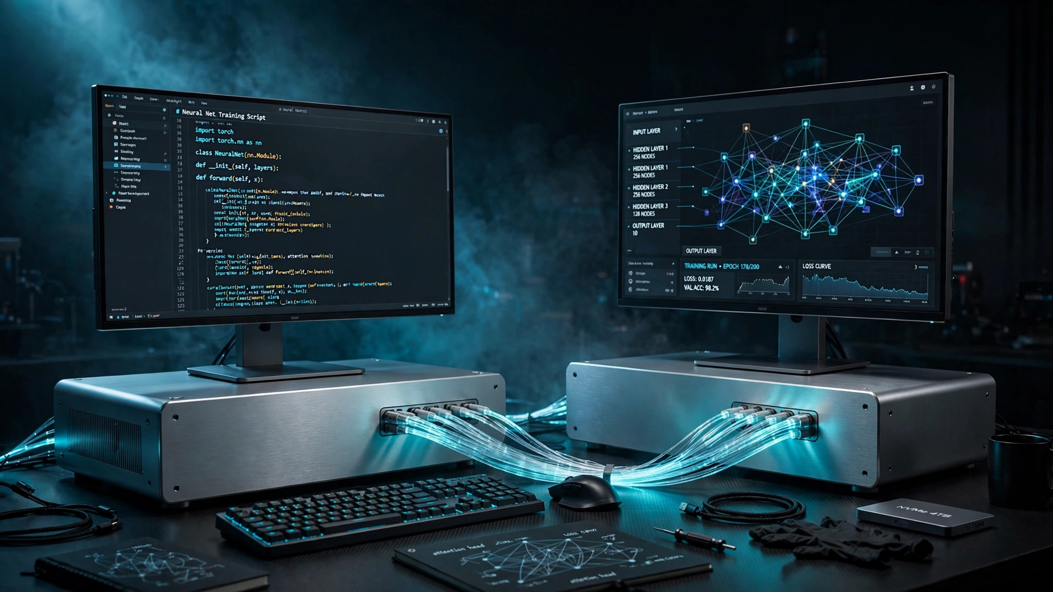 Premium Mac workstation setup in a dark studio running Meta's open-weight Muse Spark AI model